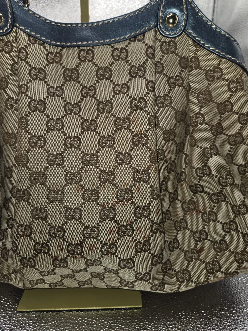 Authentic Gucci GG Canvas Sukey Tote – Blue Leather Trim – AS IS Project - Picture 3 of 8